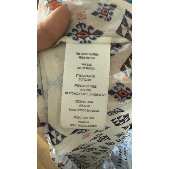 Women's Joie White Navy Orange Patterned Silk Blouse XS - Picture 6 of 6